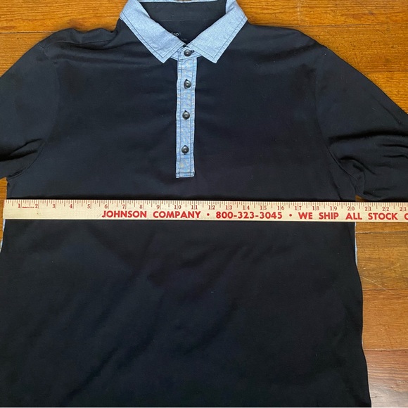 Men’s Gap slim fit long sleeve polo black with blue collar quarter button Large - Picture 8 of 13